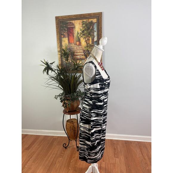 Calvin Klein Shift Dress Womens 12 White Black Geo Print Sleeveless Back Zipper - Picture 4 of 9